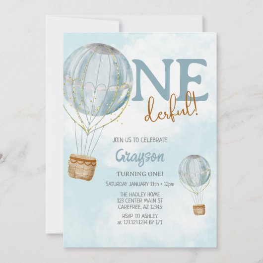 熱気球1st誕生日 招待状 (正面)