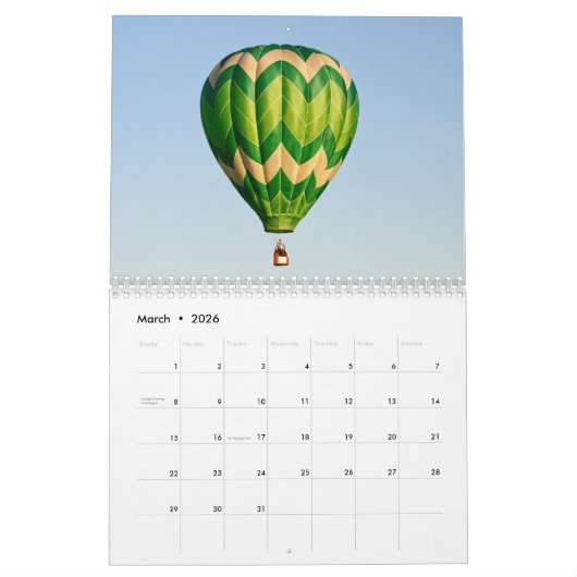 熱気球2026 カレンダー (3月 2026)