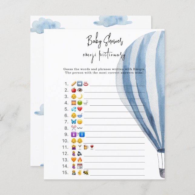 熱気球 – 絵文字写真ゲームベビーシャワー (正面/裏面)