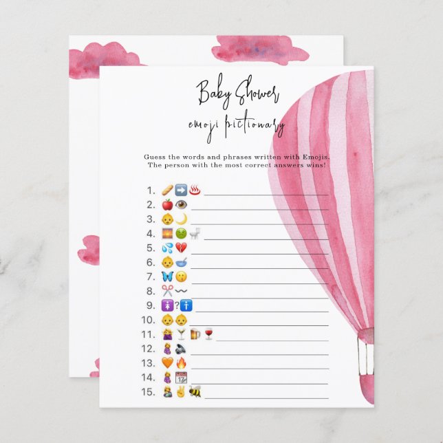 熱気球 – 絵文字写真ゲームベビーシャワー (正面/裏面)