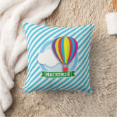 熱気球；青と白のストライプ クッション (ブランケット)