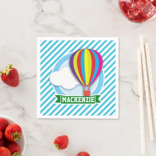 熱気球;青と白のストライプ スタンダードカクテルナプキン (インサイチュ)