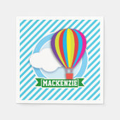 熱気球;青と白のストライプ スタンダードカクテルナプキン (正面)