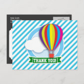 熱気球；青と白のストライプ ポストカード (正面/裏面)