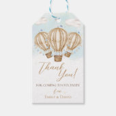 熱気茶色の風船の青いフラグが雲感謝していする ギフトタグ (正面)