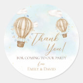 熱気茶色の風船の青いフラグが雲感謝していする ラウンドシール (正面)