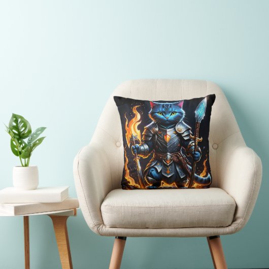 熱烈なファンタジー設定の勇敢な猫の騎士 クッション (椅子)