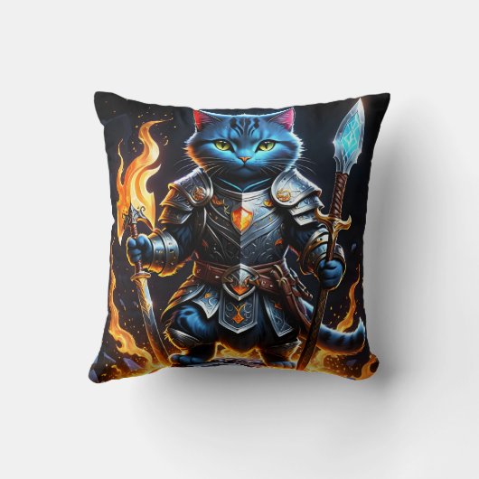 熱烈なファンタジー設定の勇敢な猫の騎士 クッション (裏面)