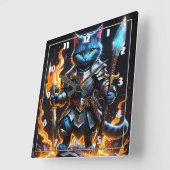 熱烈なファンタジー設定の勇敢な猫の騎士 スクエア壁時計 (傾斜)