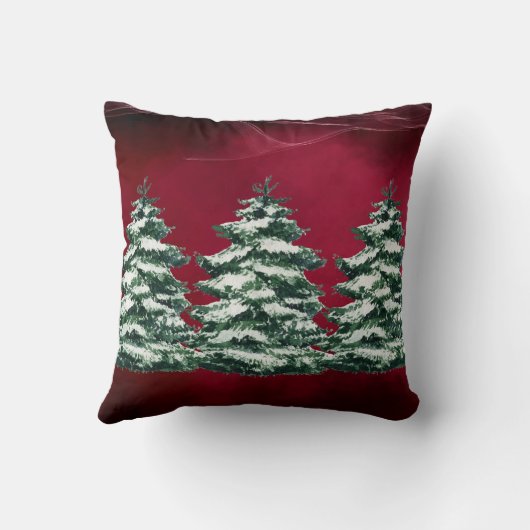 熱烈な雪に覆われた常緑樹 クッション (裏面)