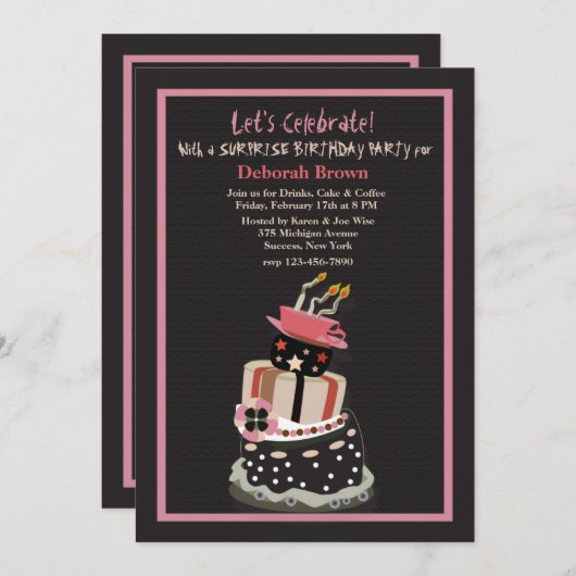 熱狂するお誕生日ケーキ招待状 招待状 (正面/裏面)