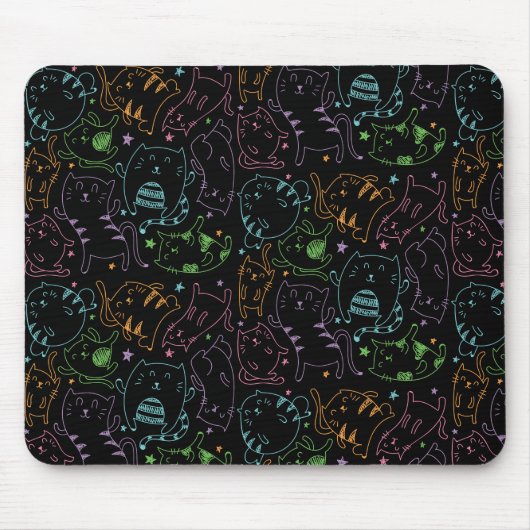 熱狂するでかわいい猫のカラフルな漫画パターンギフト マウスパッド (正面)