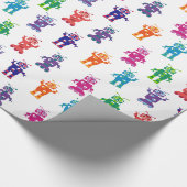 熱狂するで間抜けでカラフルな女の子および男の子のロボットパーティー ラッピングペーパー (角)