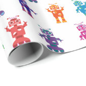 熱狂するで間抜けでカラフルな女の子および男の子のロボットパーティー ラッピングペーパー (ロールコーナー)