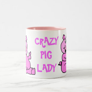 "熱狂するなブタの女性"ピンクの漫画ブタの陶磁器のマグ ツートーンマグカップ