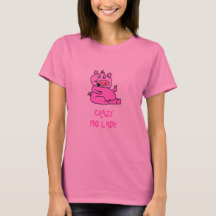 "熱狂するなブタ女性"のピンクの漫画ブタのTシャツ Tシャツ