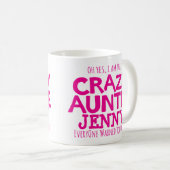 熱狂するな叔母さんの警告の名前をカスタムするのピンクのマグ コーヒーマグカップ (正面右)