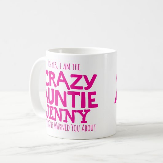 熱狂するな叔母さんの警告の名前をカスタムするのピンクのマグ コーヒーマグカップ (正面左)