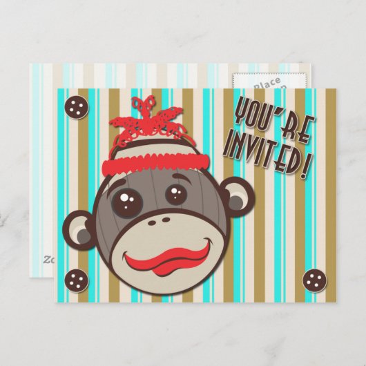 熱狂するな帽子のソックス猿の招待されましたの郵便はがき インビテーションポストカード (正面/裏面)