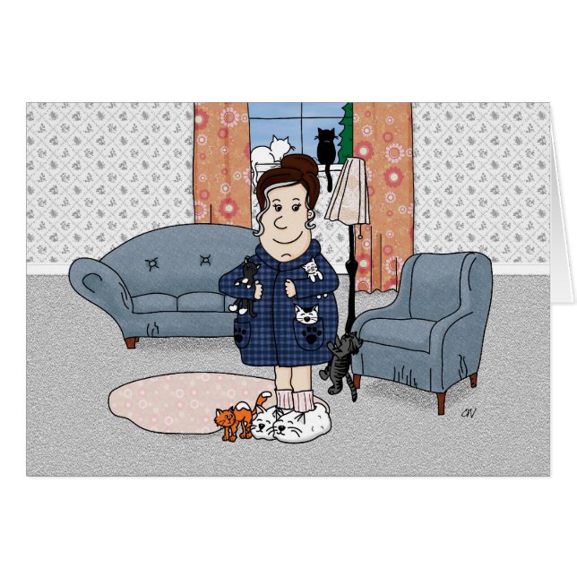 「熱狂するな猫の女性」カード (正面横)