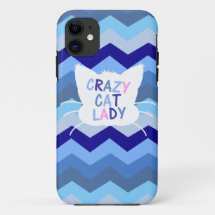熱狂するな猫の女性-シェブロンの青い波 iPhone 11 ケース