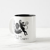 熱狂するな猫の女性 ツートーンマグカップ (正面左)