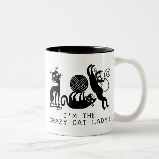 熱狂するな猫の女性 ツートーンマグカップ (右)