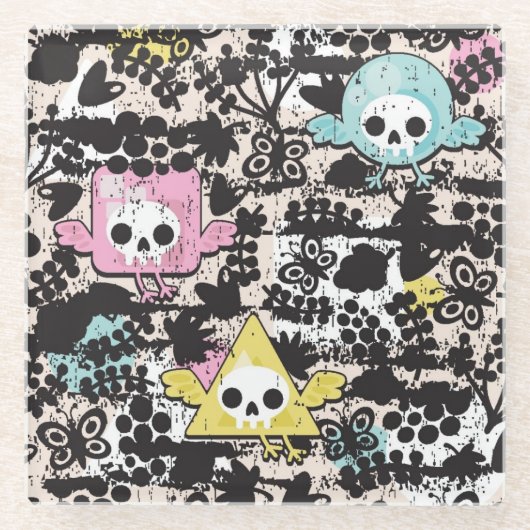 熱狂するな鳥パターン ガラスコースター (正面)