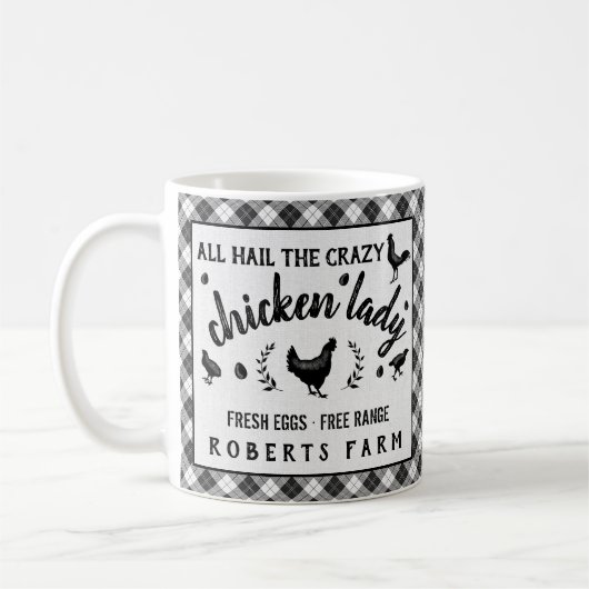 熱狂するなHen Plaid Country Custom鶏の女性農場 コーヒーマグカップ (左)