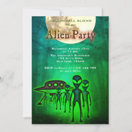 熱狂するエイリアンとUFOの森パーティー招待状 招待状