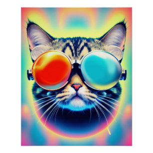 熱狂するサイケデリックPsychonut Kitty Cat ポスター