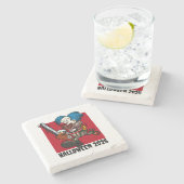 熱狂するチェーンソーピエロハロウィーン編集可能文字年 ストーンコースター (横)