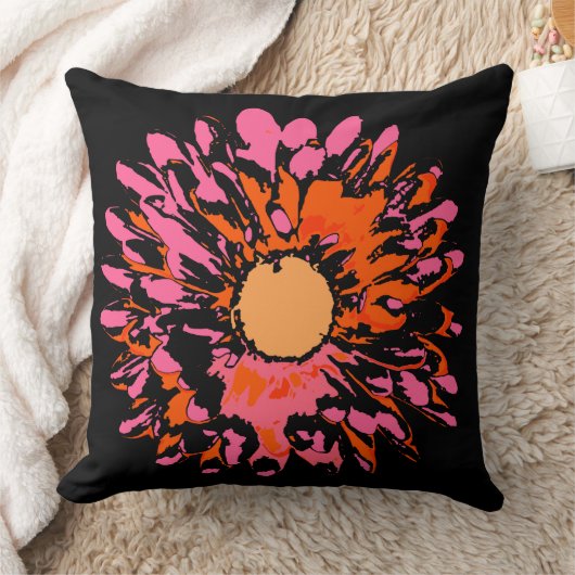 熱狂するデイジーピンクオレンジカッコいい装飾用クッション クッション (ブランケット)