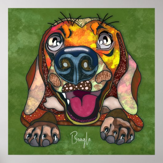 熱狂するビーグル犬顔ハンドポ絵を描スター ポスター (正面)