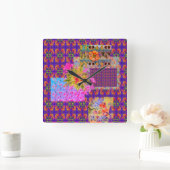 熱狂するフローラのパカラフルッチワーク紫オールオーバー スクエア壁時計 (ホーム)