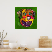 熱狂するロットワイラー犬の顔手絵を描 ポスター (キッチン)
