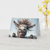 熱狂する誕生日用の柵のロバ カード (黄色い花)