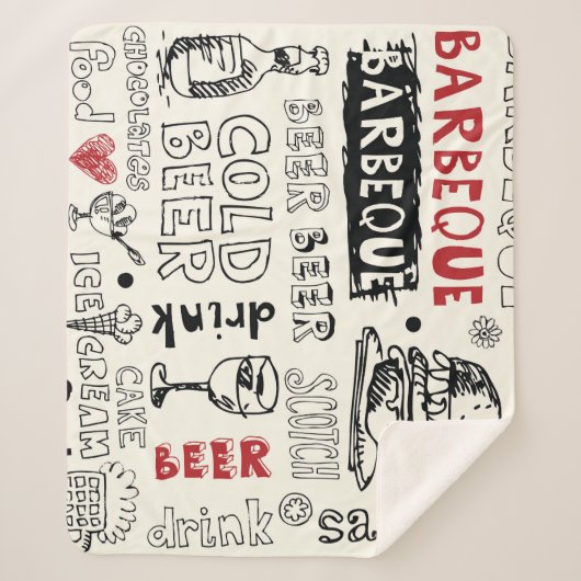 熱狂するBBQ: お洒落 Doodle Art シェルパブランケット (正面)