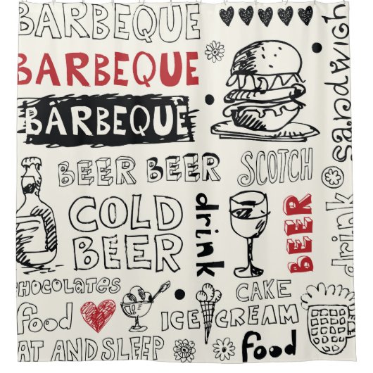 熱狂するBBQ: お洒落 Doodle Art シャワーカーテン (正面)