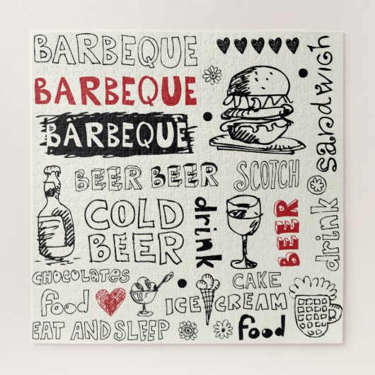 熱狂するBBQ: お洒落 Doodle Art ジグソーパズル (縦)