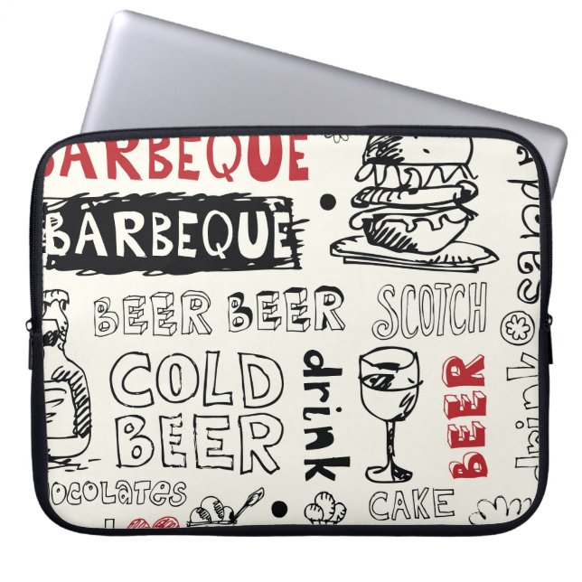 熱狂するBBQ: お洒落 Doodle Art ラップトップスリーブ (正面)