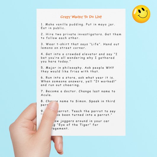 熱狂するWackyおもしろい Pranksのアイディアをリストユーモアする カード