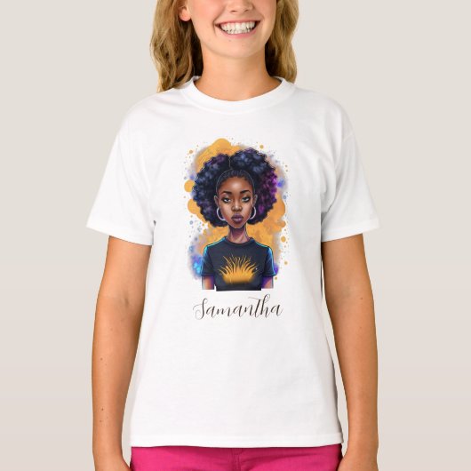 熱狂的なアフロの女性 Tシャツ (正面)