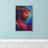 熱狂的な抽象芸術色のトゲの冠を持つイエス キャンバスプリント (インサイチュ (ウッドフロア))