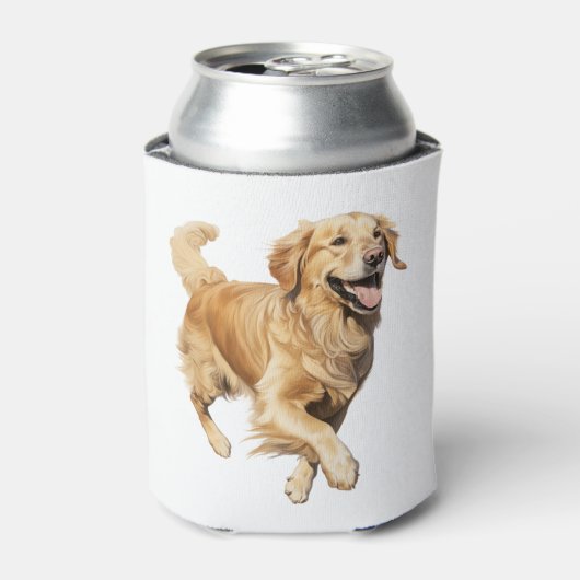 熱狂的ゴールデンレトリバーの遊び時間 – ダイナミックな犬 缶クーラー (缶正面)