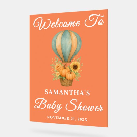 熱素朴気球秋ベビーシャワーウェルカム アクリルサイン (傾斜)