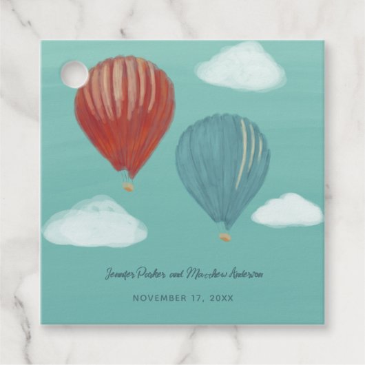 熱色彩の鮮やか気気球カスタムウェディング フェイバータグ (正面)