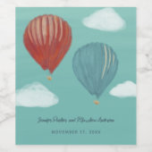 熱色彩の鮮やか気気球カスタムウェディング ワインラベル (シングルラベル)