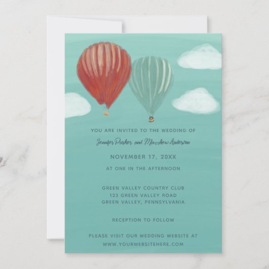 熱色彩の鮮やか気気球カスタムウェディング 招待状 (正面)