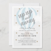 熱遠くに気球のドライブバイブルーシャワー 招待状 (正面)